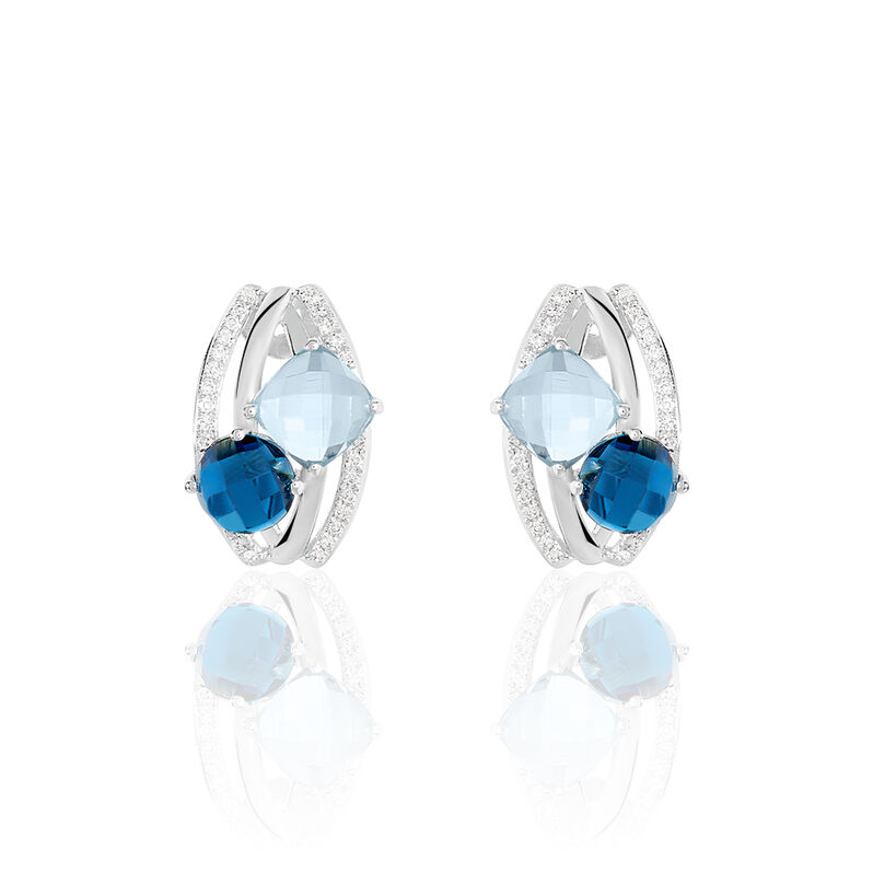 Boucles D'oreilles Puces Or Blanc Topaze Diamant - Spannringe Damen | OROVIVO