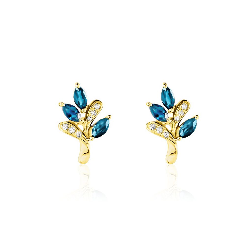 IRISA Damen Ohrstecker Gold 375 (9 Karat) Saphir Blau 0,78 ct Blatt