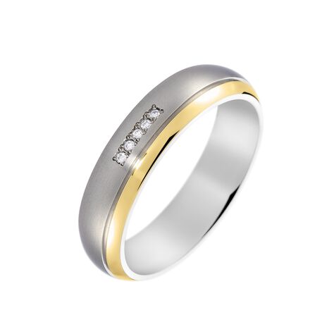  Ring Titan Bicolor Gelb/Silber  Diamant 0,03ct 5,00mm  - Ringe mit Stein  | OROVIVO