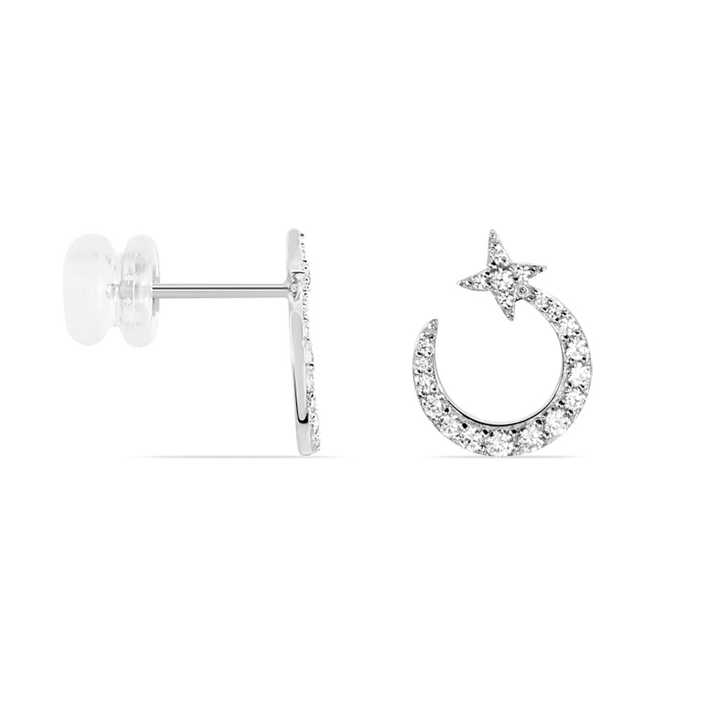 Damen Ohrstecker Weißgold 375 Zirkonia Stern Mond  - Ohrstecker Damen | OROVIVO