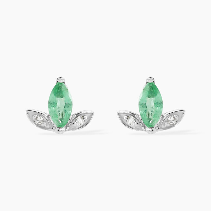 Boucles D'oreilles Puces Or Blanc Febe Emeraude Diamant - Spannringe Damen | OROVIVO