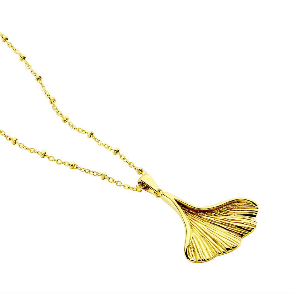 Damen Kette Edelstahl Gold Ginkgo Blatt Salinna - Halsketten Damen | OROVIVO
