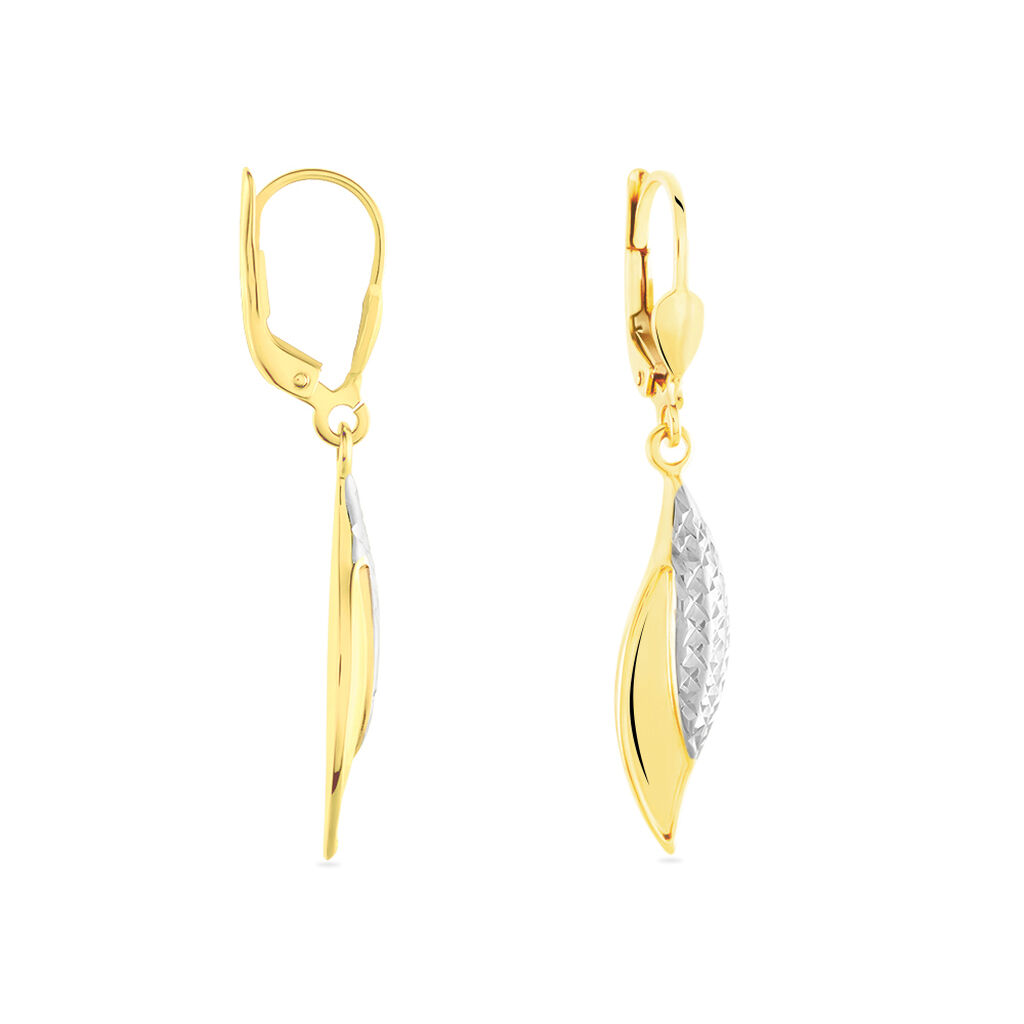 SIGRID 1 Damen Ohrringe Lang Gold Bicolor 375 (9 Karat) Blatt