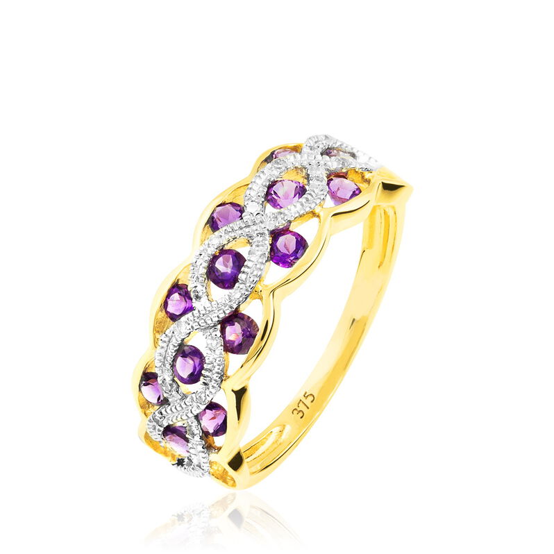 Bague Or Jaune Amethyste Et Diamant - Spannringe Damen | OROVIVO