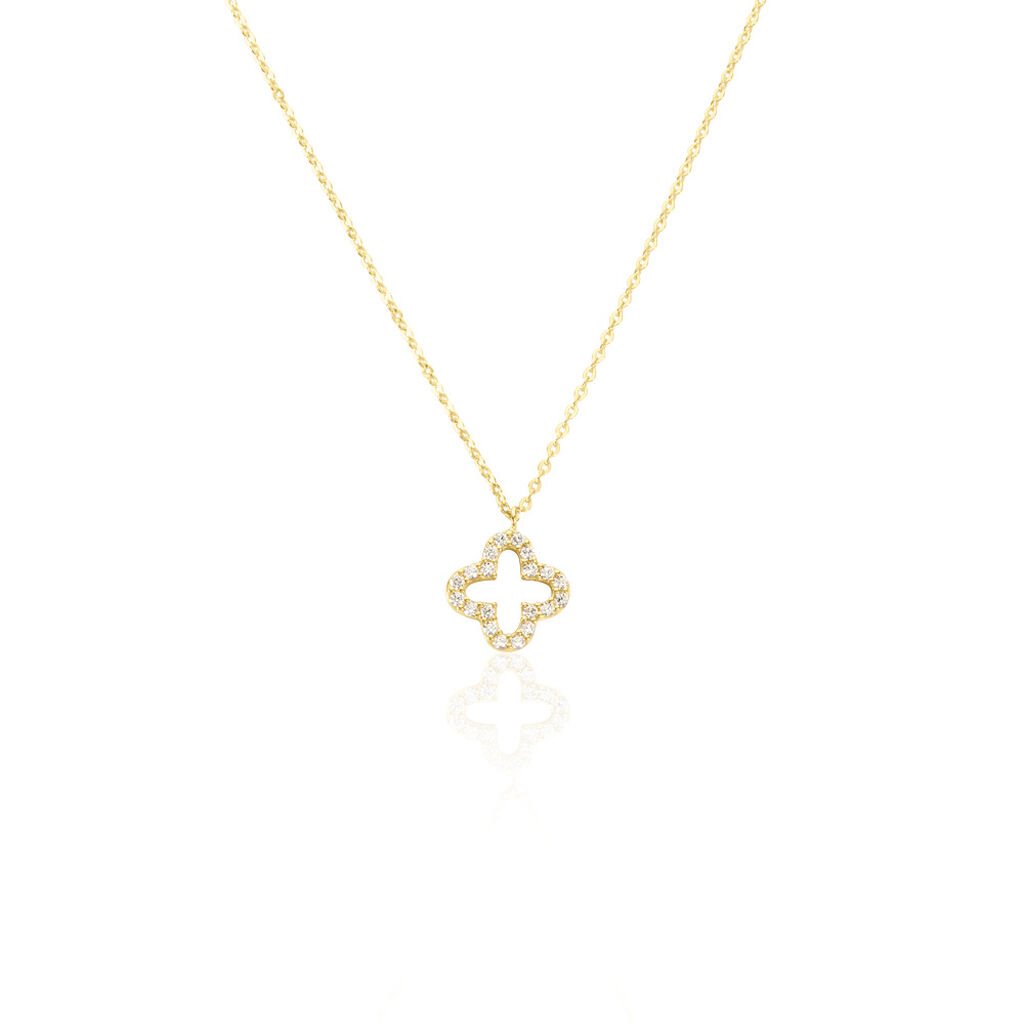 Damen Collier Gold 375 Rund Weiß Natur Swisscross 4,5cm, Collier mit Stein