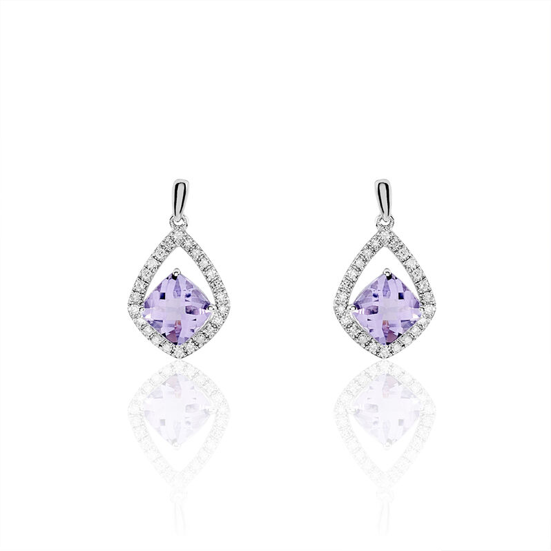 Boucles D'oreilles Puces Or Blanc Amethyste Et Diamant - Spannringe Damen | OROVIVO
