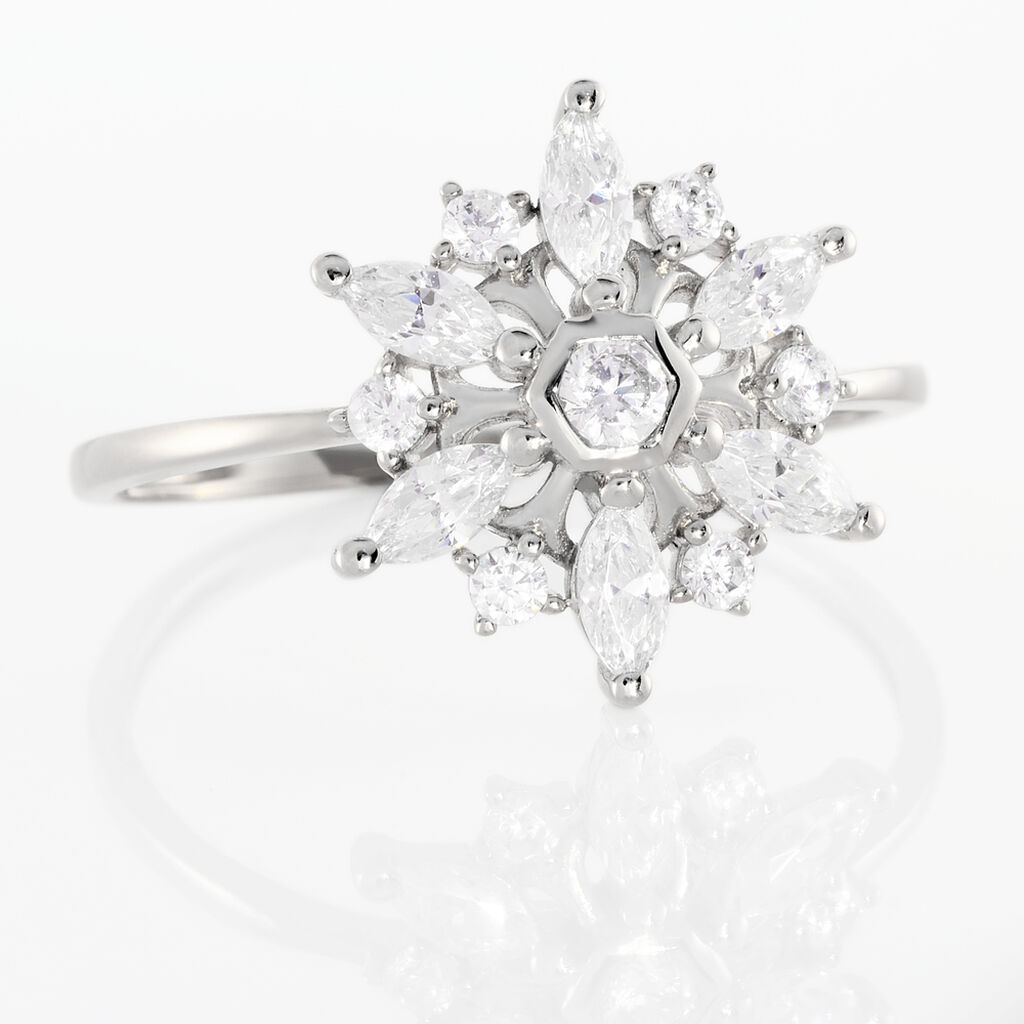 Bague Or Weiss Allassane Forme Flocon Oxydes De Zirconium - Spannringe Damen | OROVIVO