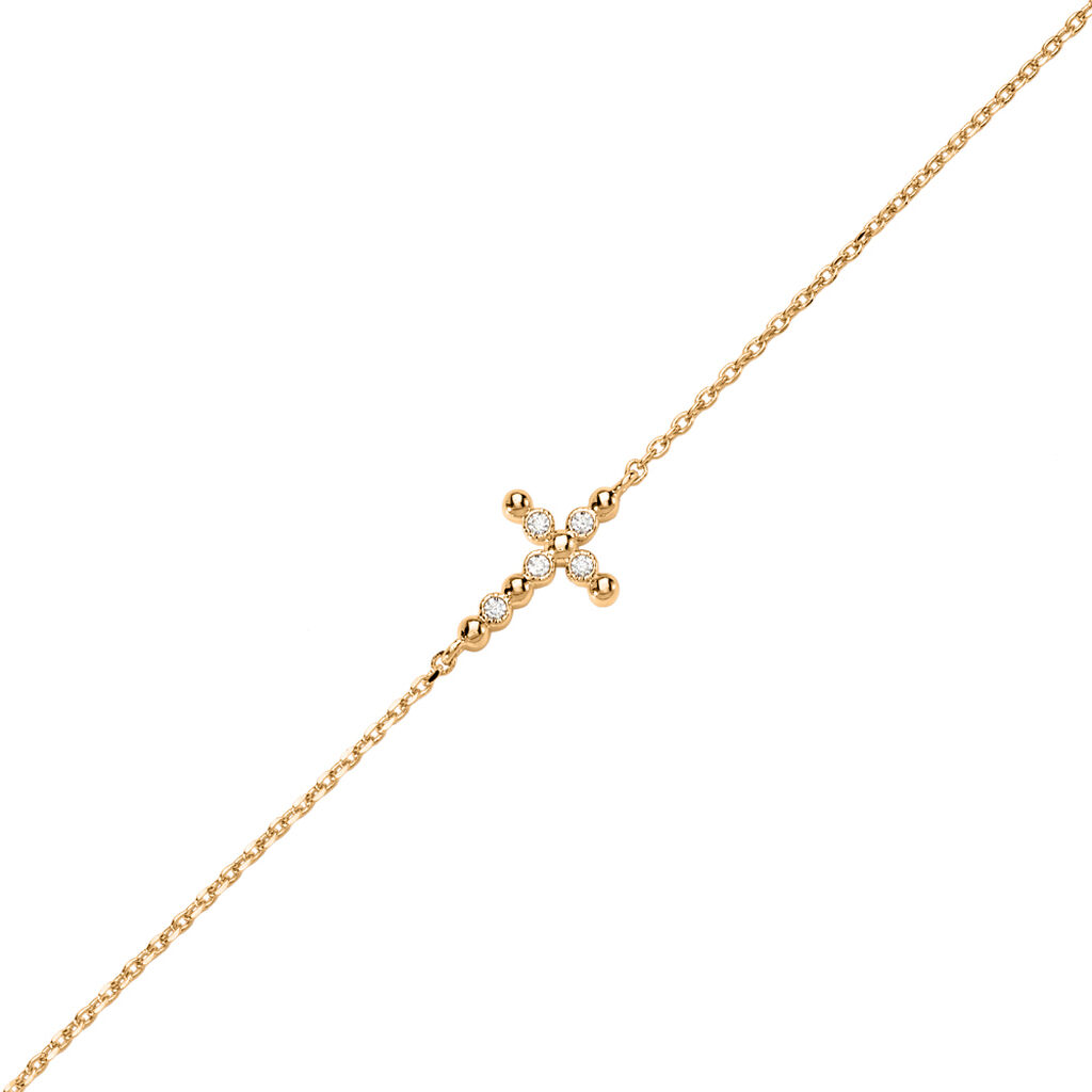 ASPEN Damen Armband Vergoldet Zirkonia Wei&szlig; Religi&ouml;ses Kreuz