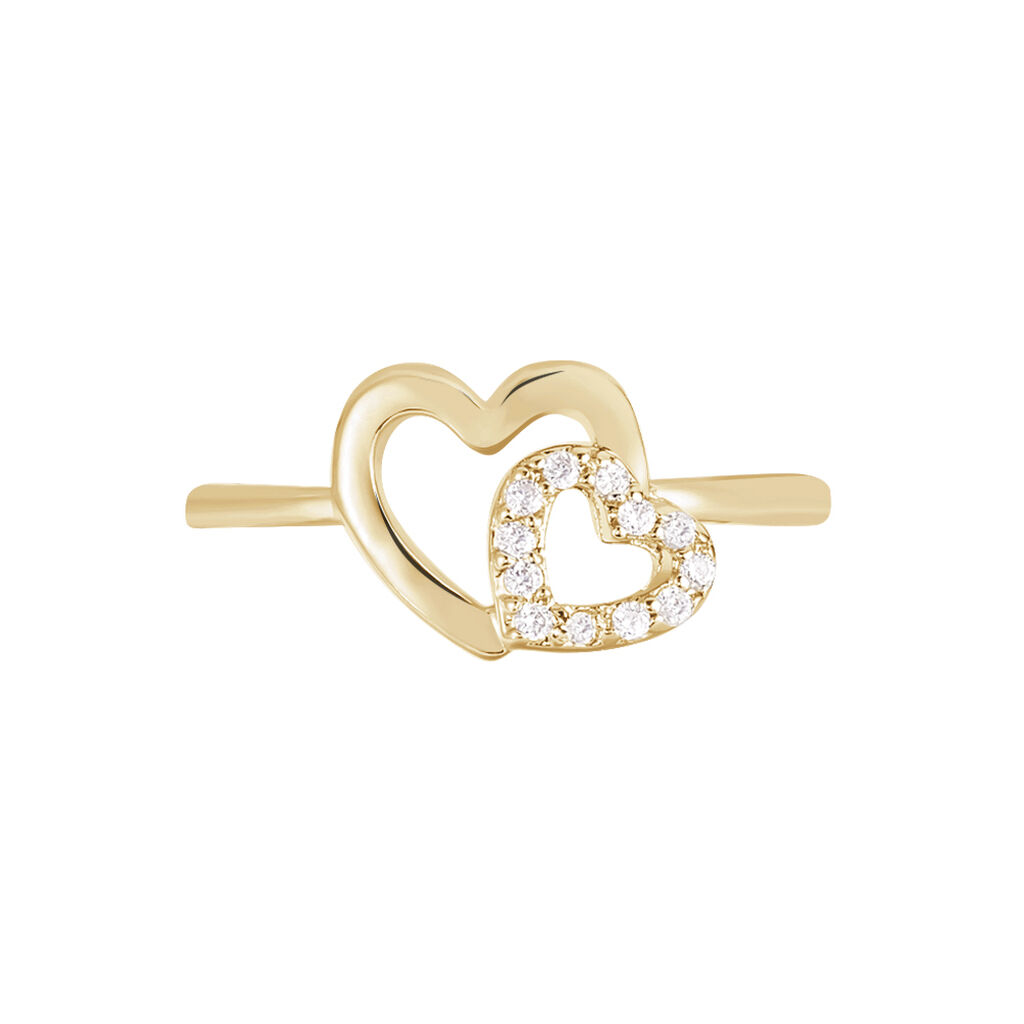 MARIJANA Damen Ring Vergoldet Zirkonia Wei&szlig; Doppelherz