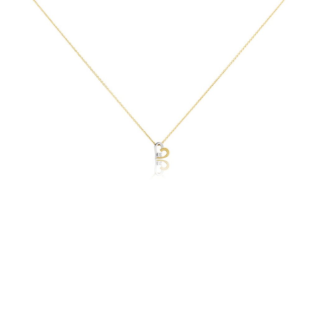 🦚 Damen Collier Gold Bicolor Gold/Silber 375 Diamant 0,03ct Herz Agnese, Collier mit Stein