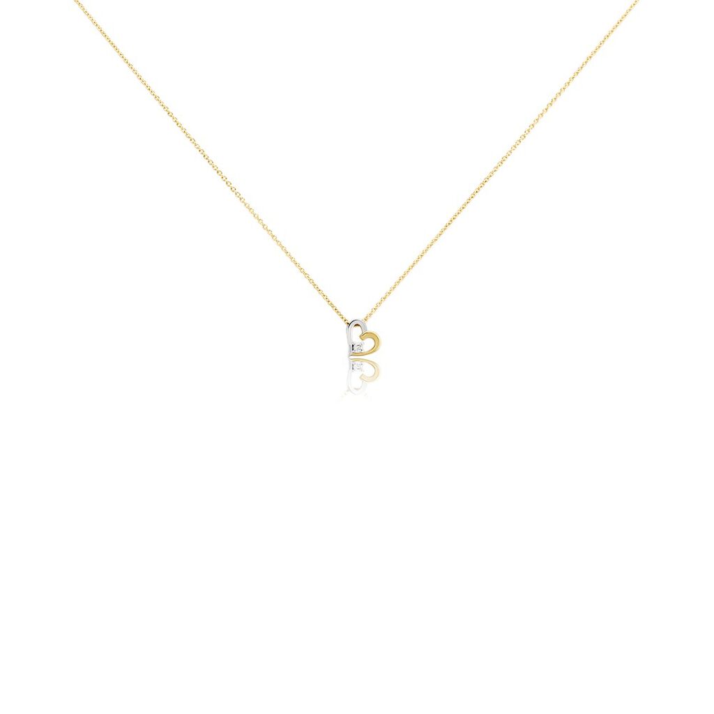 Damen Collier Gold Bicolor Gold/Silber 375 Diamant 0,03ct Herz Agnese - Halsketten Damen | OROVIVO