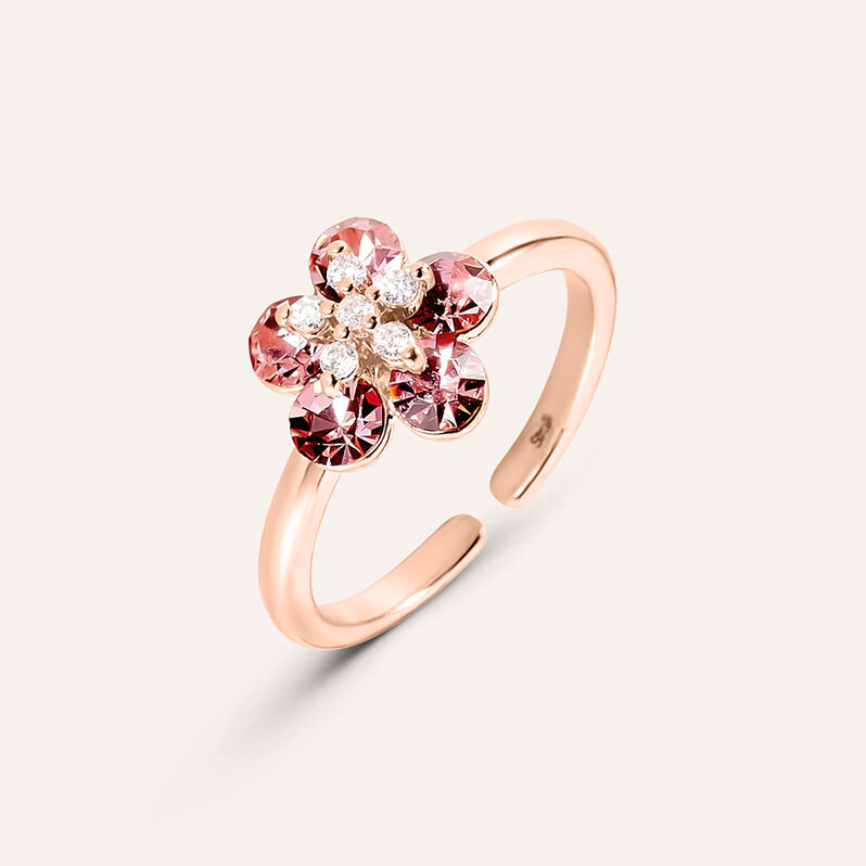 Anello Fantasia Romantic Shine Ottone Rosa Cristallo - Spannringe Damen | OROVIVO