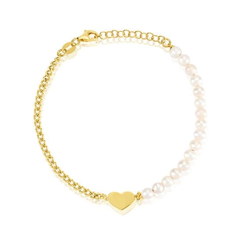 Love Damen Armband Silber vergoldet 925 Zuchtperle Weiß 16,96 ct Herz B 2,7 mm - Armbänder mit Anhänger Damen | OROVIVO