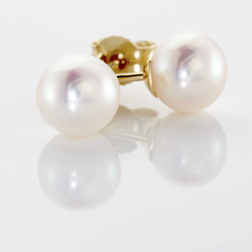 Damen Perlenohrringe Gold 585 Zuchperlen 7-7,5mm - Ohrstecker Damen | OROVIVO