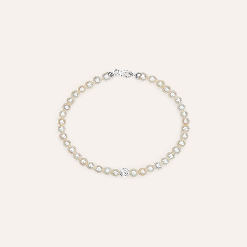 Bracciale Gabrielle Oro Bianco Perla D'Acqua Dolce Cristallo - Spannringe Damen | OROVIVO