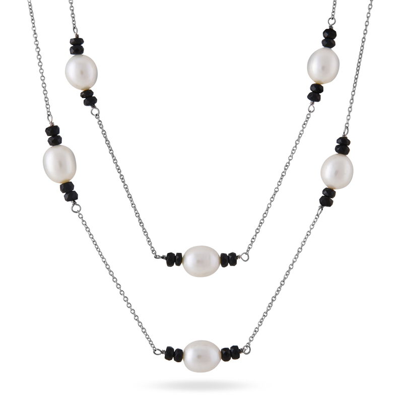 Collier Sautoir Shamila Argent Blanc Perle De Culture Et Spinelle - Spannringe Damen | OROVIVO