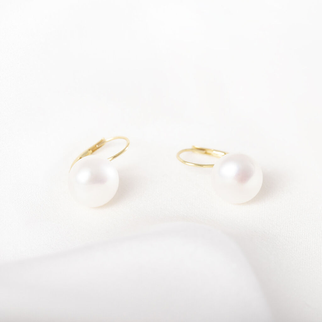 Damen Ohrringe Lang Gold 585 (14 Karat) Akoyaperle Perlmutt Ball