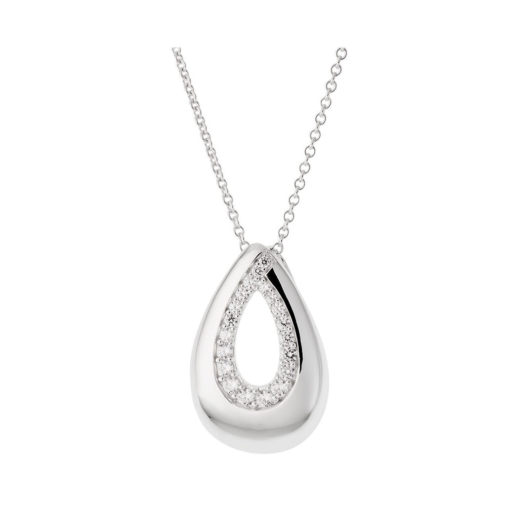 VILIANA Damen Collier Silber 925 Zirkonia Weiß Tropfen, Collier mit Stein