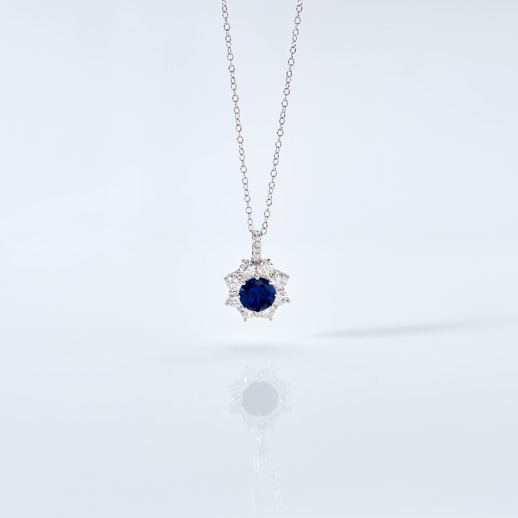 ELOISE Damen Collier Silber 925 Synthetischer Stein Blau 1,46 ct Blume B 1,2 mm