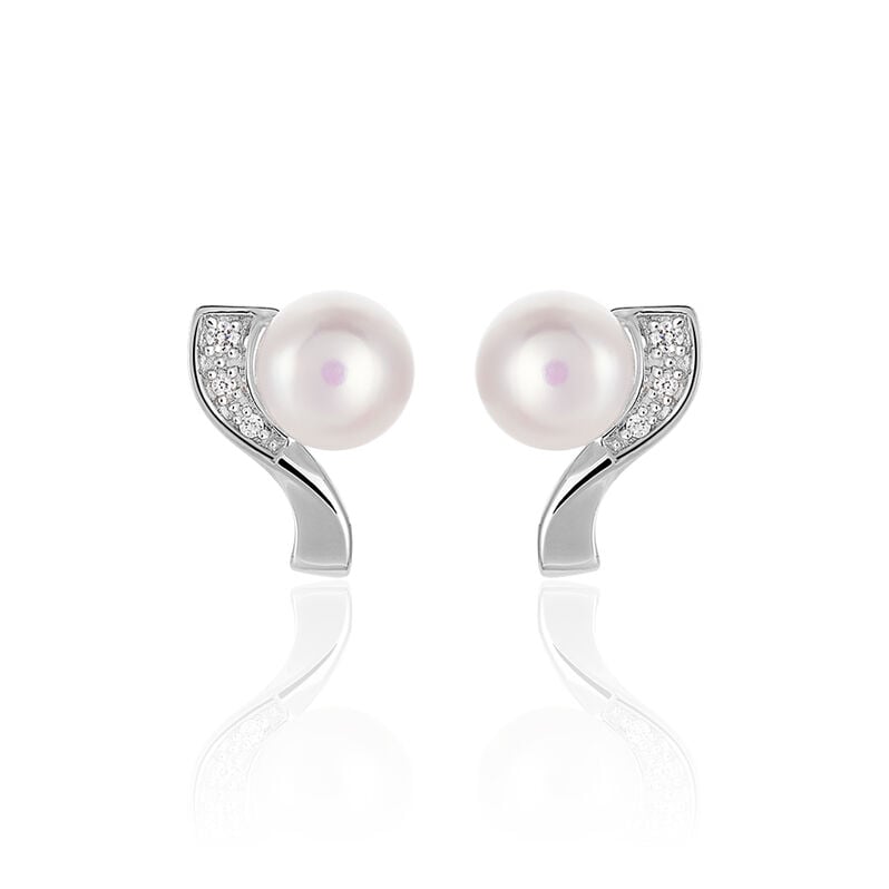 Damen Perlenohrringe Weißgold 375 Zuchtperle - Ohrstecker Damen | OROVIVO