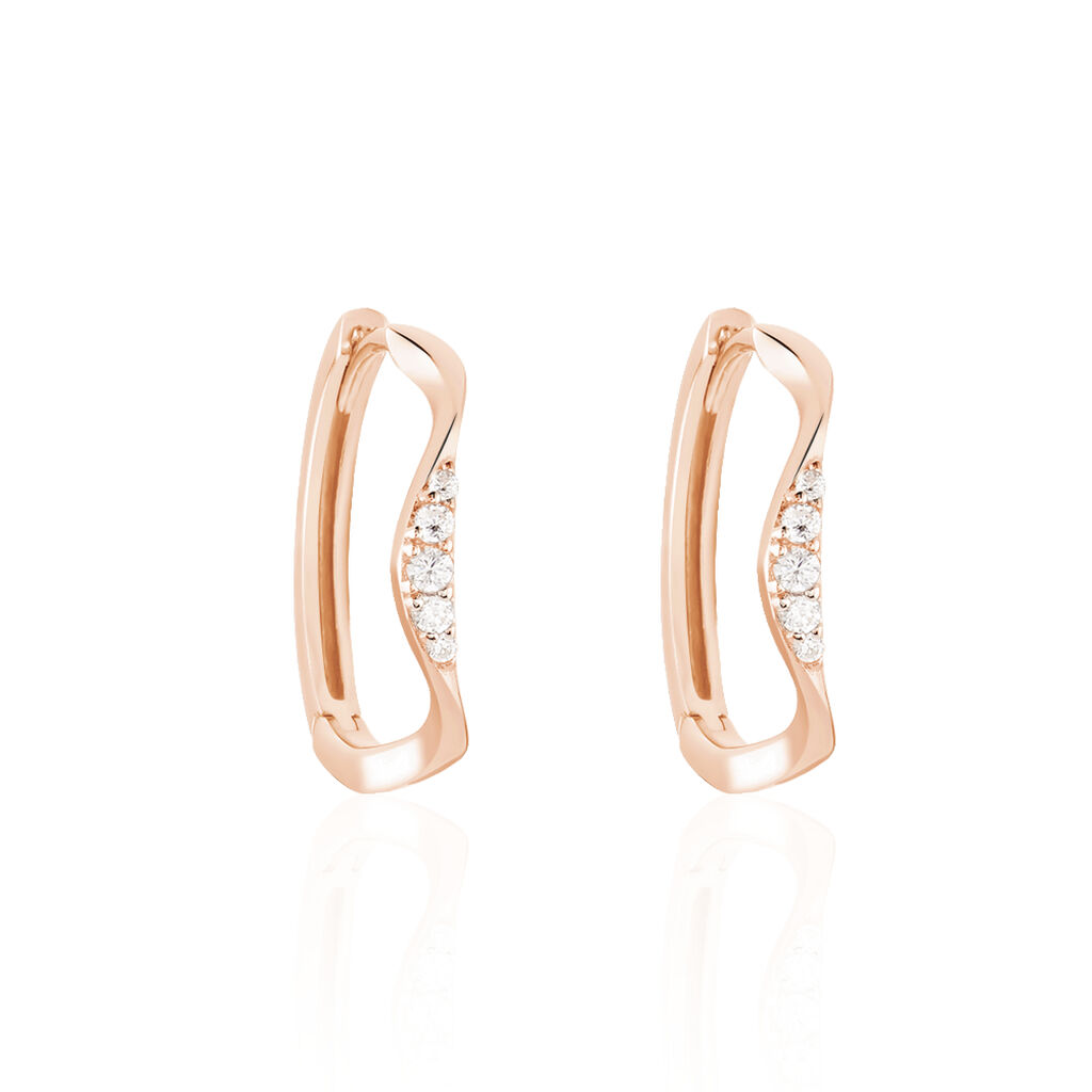 WAVE Damen Creolen Silber rosevergoldet 925 Zirkonia Wei&szlig;