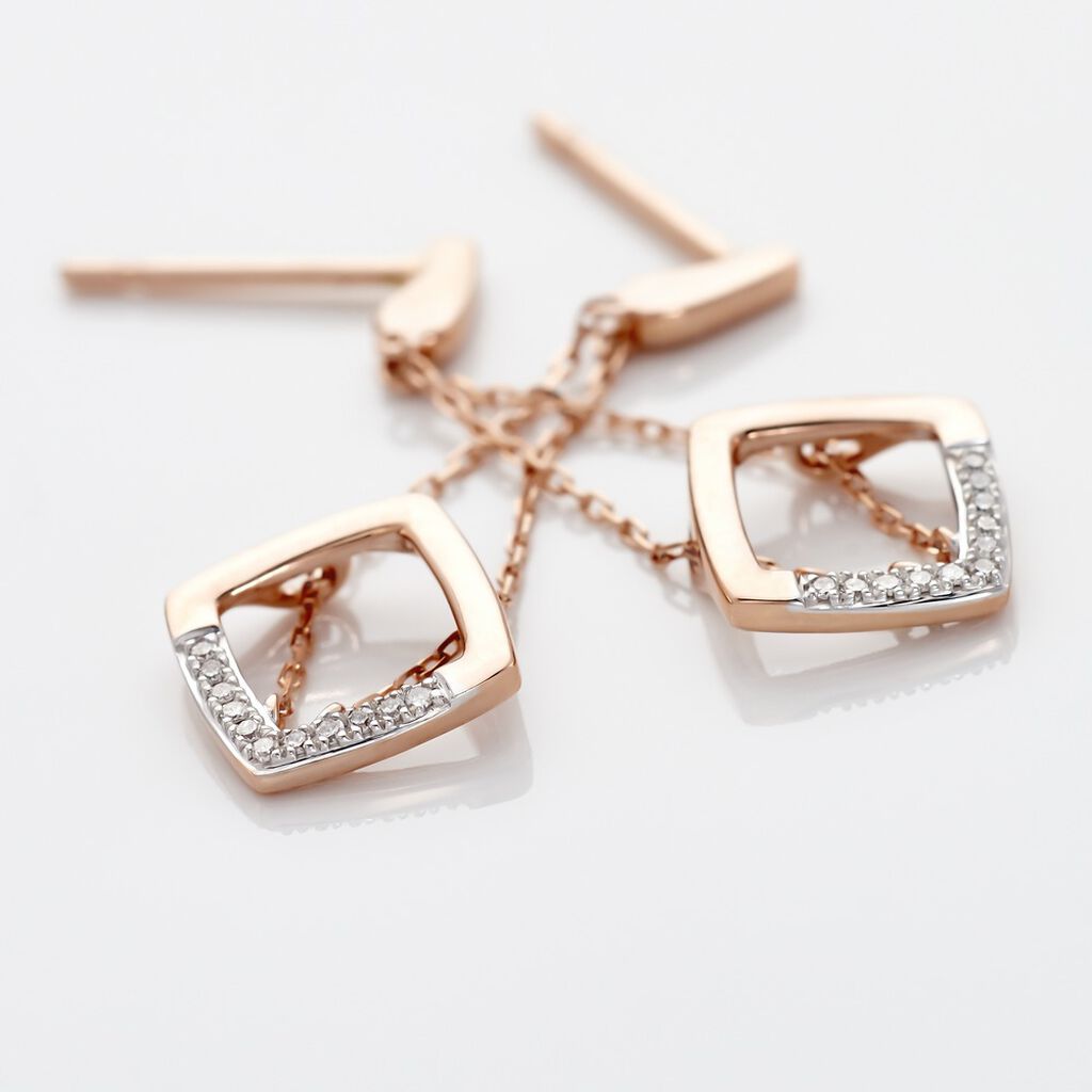 Damen Ohrringe Lang Rosegold 375 Diamant 0,04ct Würfel Squari  - Ohrhänger Damen | OROVIVO