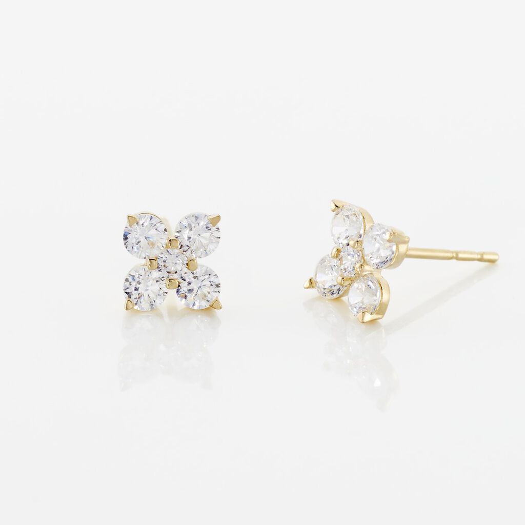 Damen Ohrstecker Gold 375 (9 Karat) Zirkonia Wei&szlig; 0,080 ct Blume