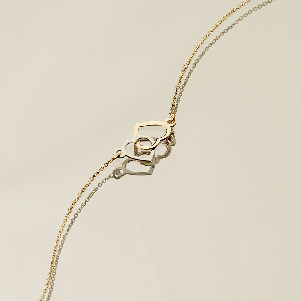 Damen Armband Gold 375 Bicolor Doppelherz Eleno - Armbänder mit Anhänger Damen | OROVIVO