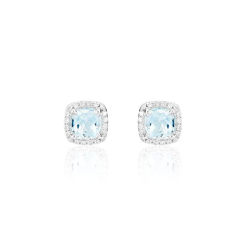 Boucles D'oreilles Puces Or Blanc Topaze Et Diamant - Spannringe Damen | OROVIVO