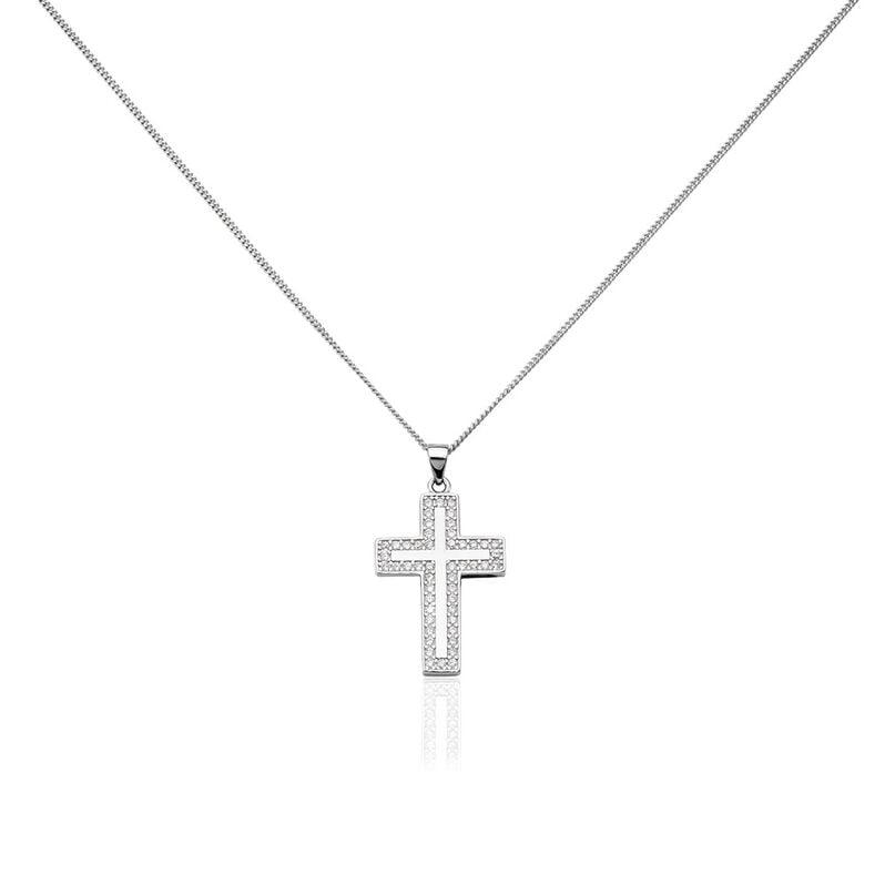 Damen Collier Silber 925 Zirkonia Wei&szlig; Religi&ouml;ses Kreuz B 19,45 mm - Halsketten Damen | OROVIVO