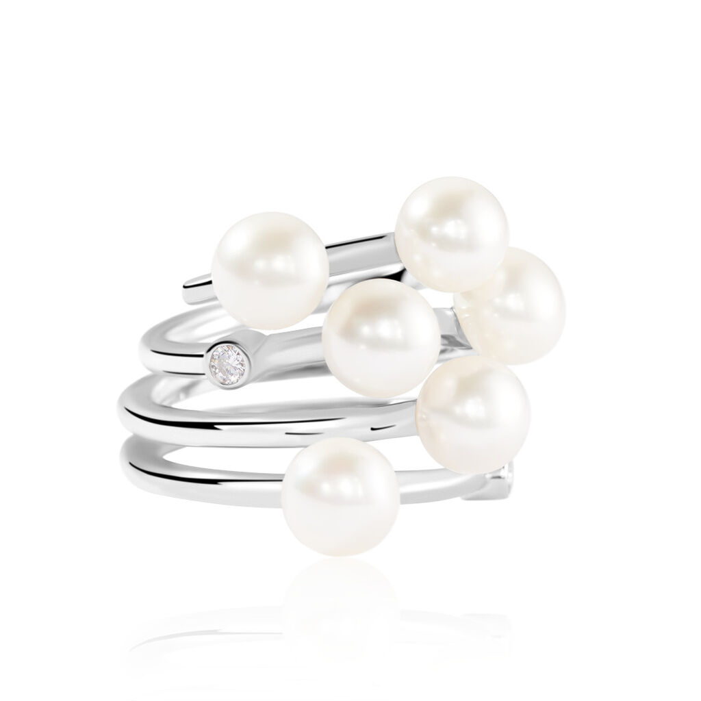 Perloso Damen Ring Silber 925 Zuchtperle Weiß, Ring mit Stein