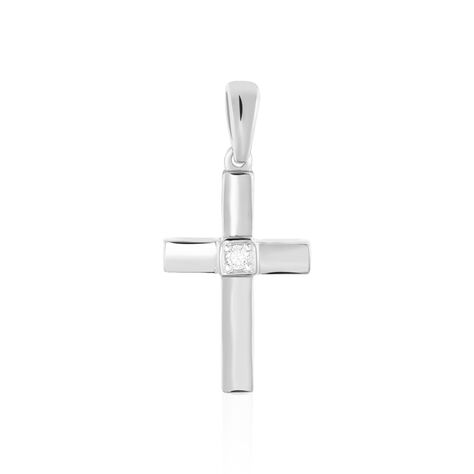 Unisex Anhänger Weißgold 375 Diamant 0,02ct Religiöses Kreuz Kreuz 2  - Schmuckanhänger Unisex | OROVIVO