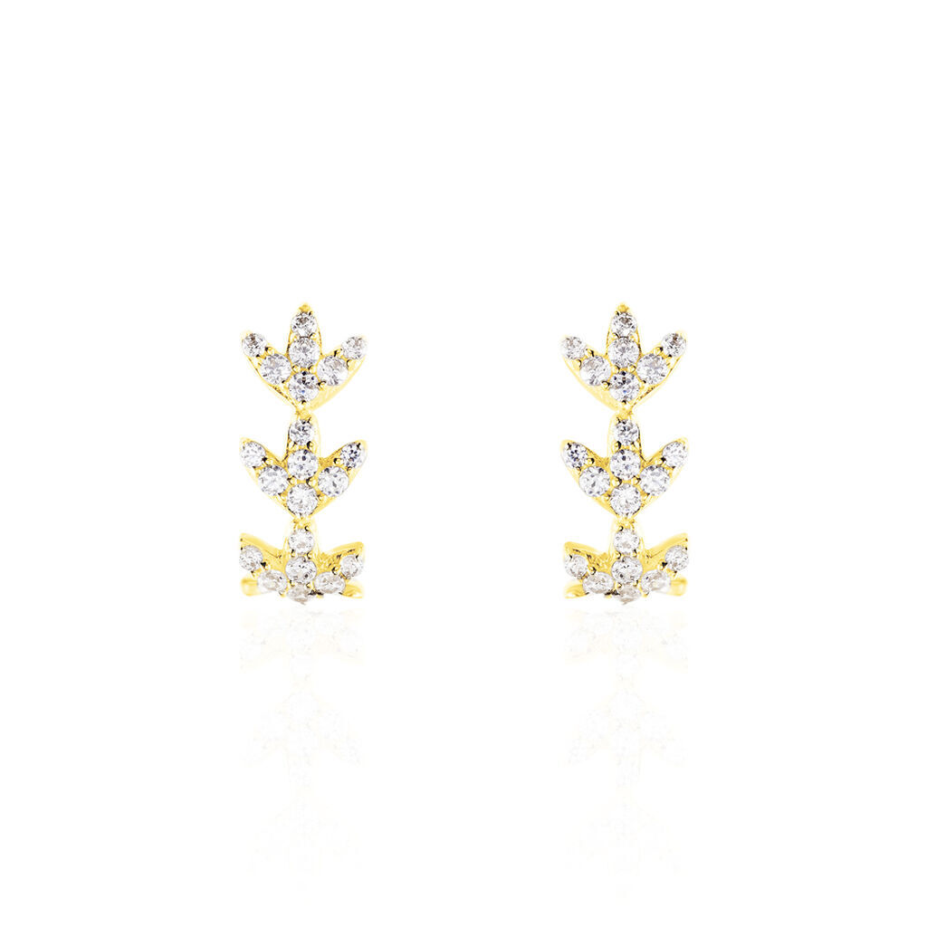 GITA Damen Creolen Gold 375 (9 Karat) Zirkonia Wei&szlig; 0,53 ct Blume