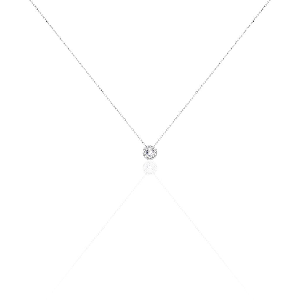 Damen Collier Weißgold 375 (9 Karat) Zirkonia Weiß Kreis, Collier mit Stein