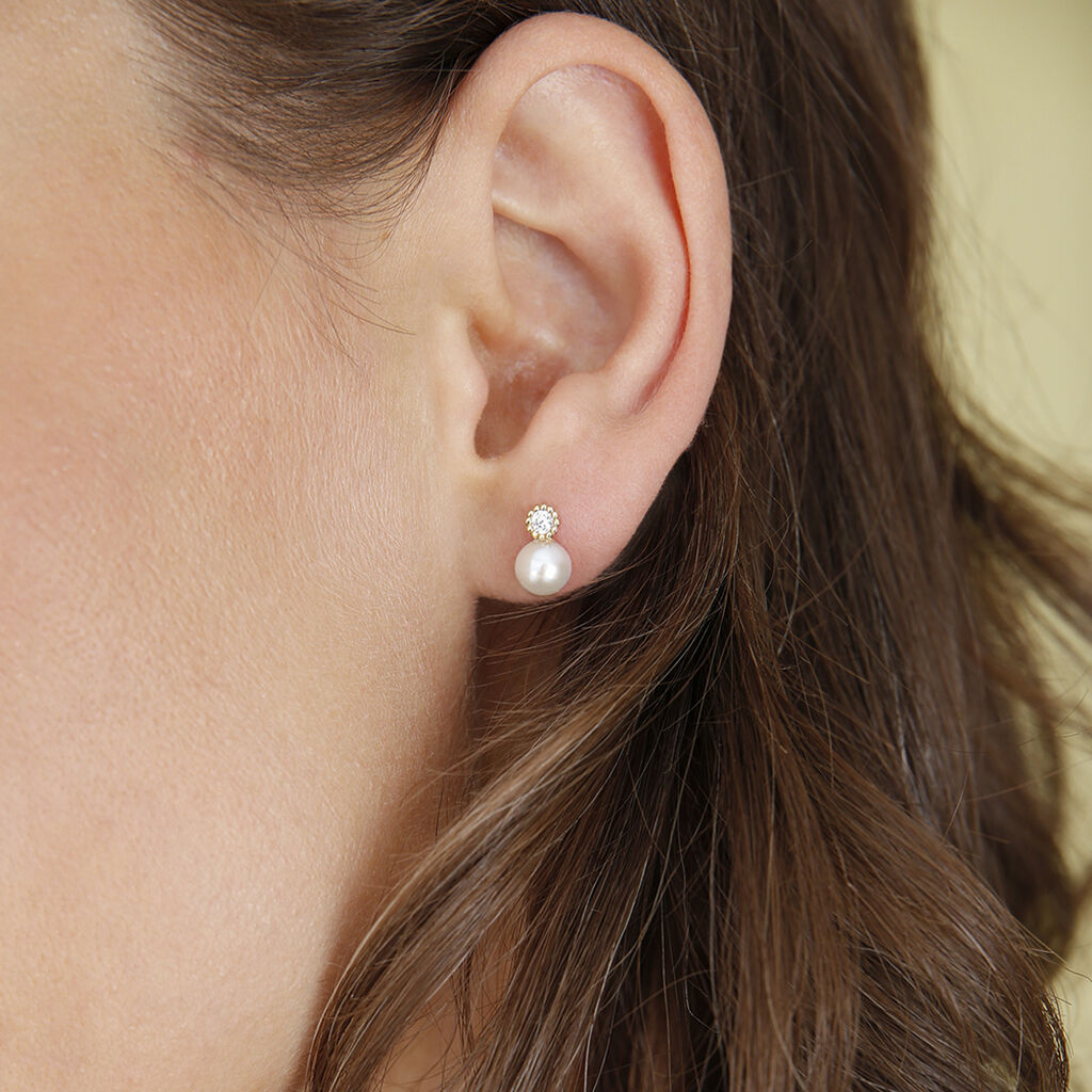 Damen Perlenohrringe Gold 375 Zuchtperle Zirkonia Harmony - Ohrstecker Damen | OROVIVO