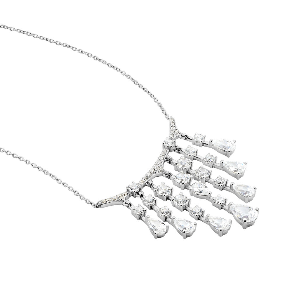 PRINCESS Damen Collier Weißgold 375 (9 Karat) Zirkonia Weiß Barren - Halsketten Damen | OROVIVO