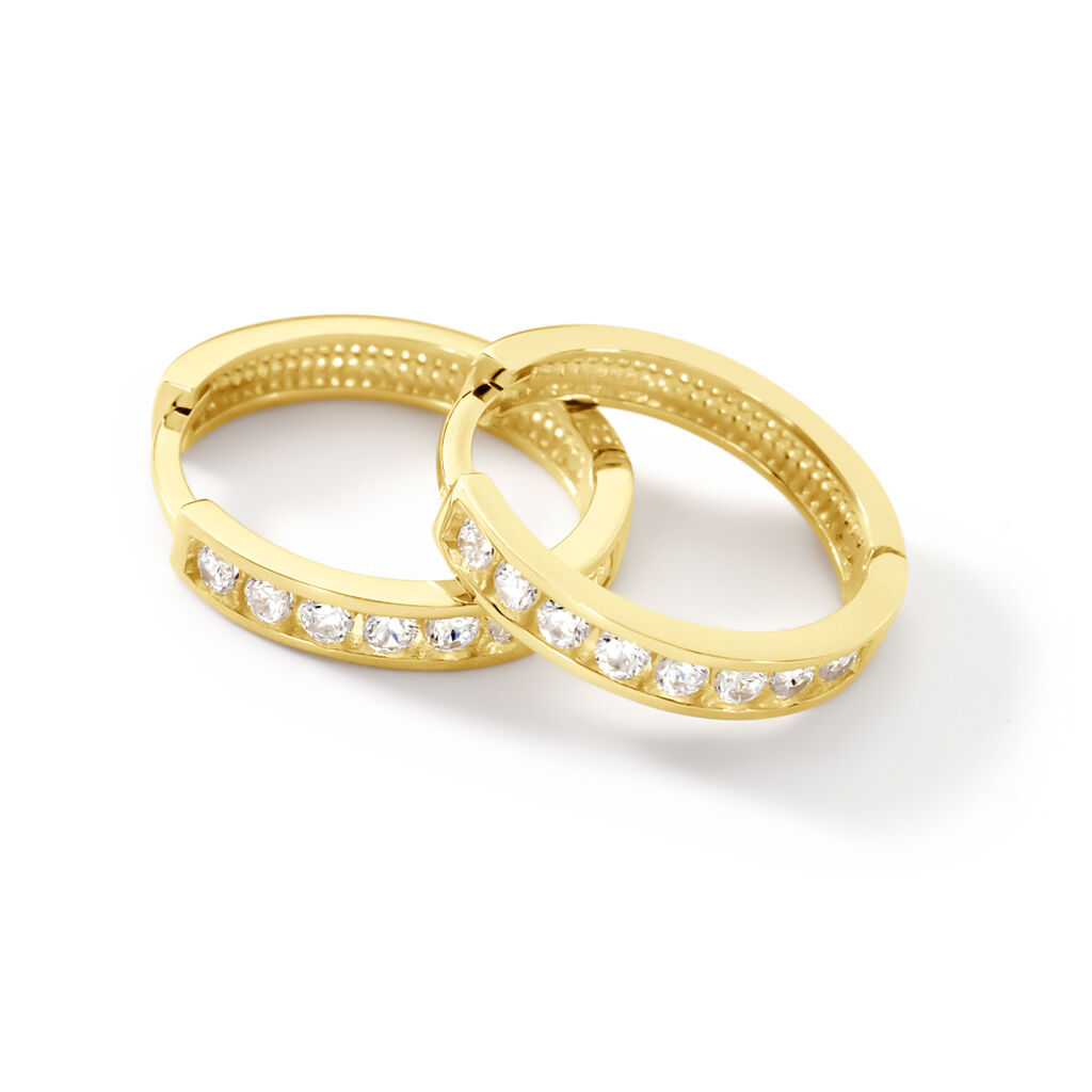 Damen Creolen Gold 375 Rund Weiß 1,4cm 144,5mm - Creolen Damen | OROVIVO