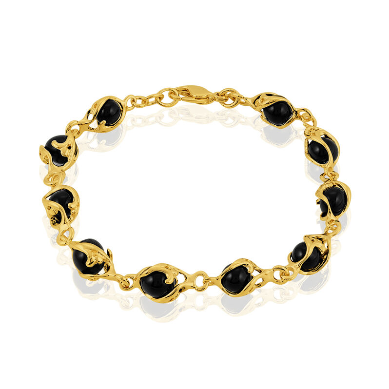 Bracelet Laiton Dore Et Onyx 18.5cm - Spannringe Damen | OROVIVO