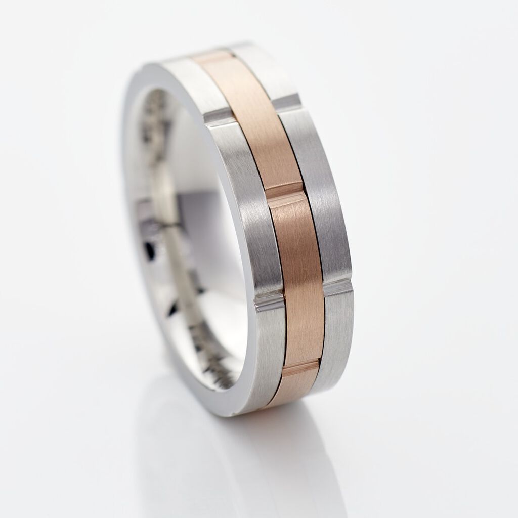 Herren Ring Edelstahl Bicolor Silber/Ros&eacute;gold B 7 mm