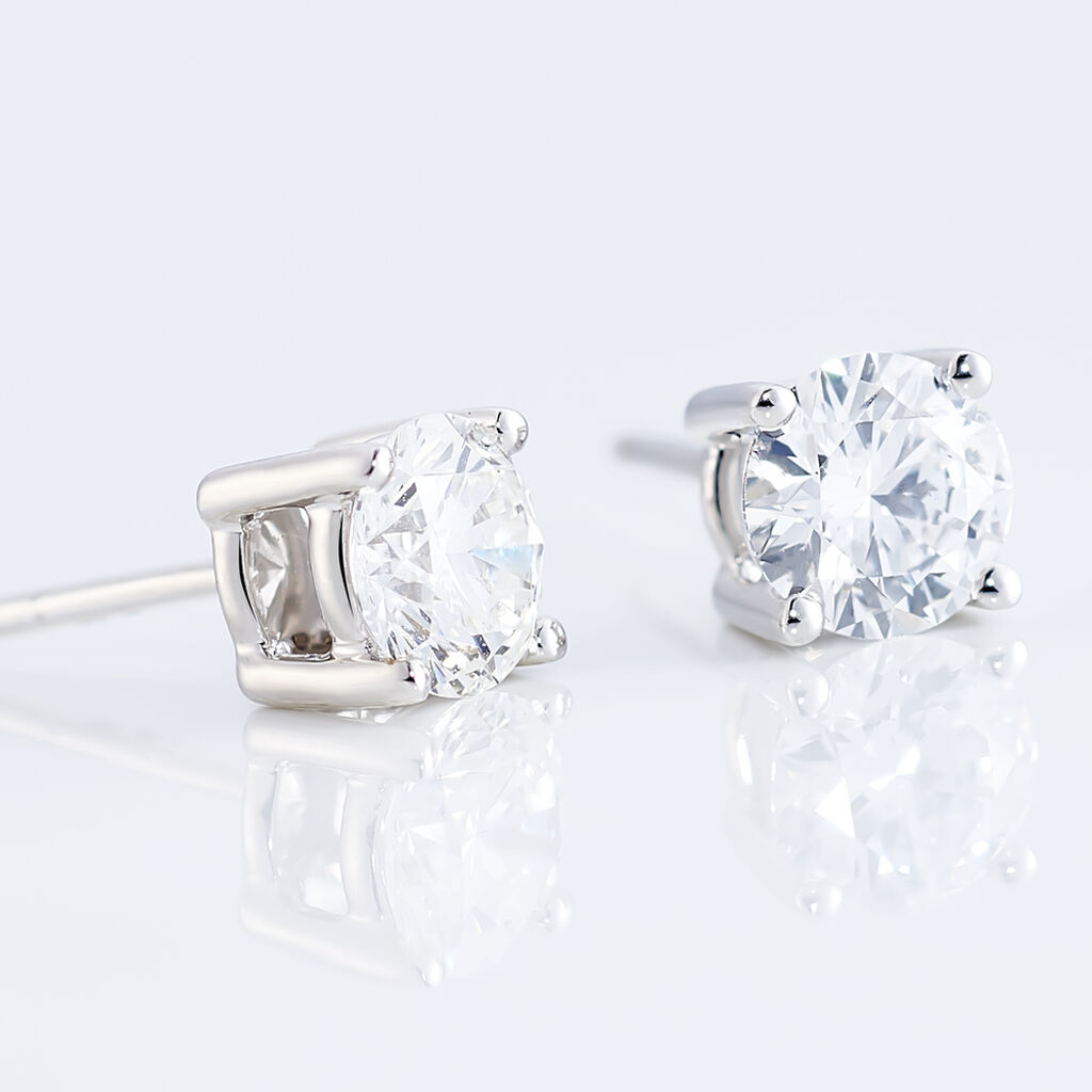 Boucles D'oreilles Or Weiss Puces Diamants Synthetique - Spannringe Damen | OROVIVO