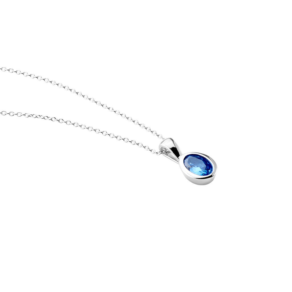 Olivia Damen Collier Silber 925 Glas Blau Oval