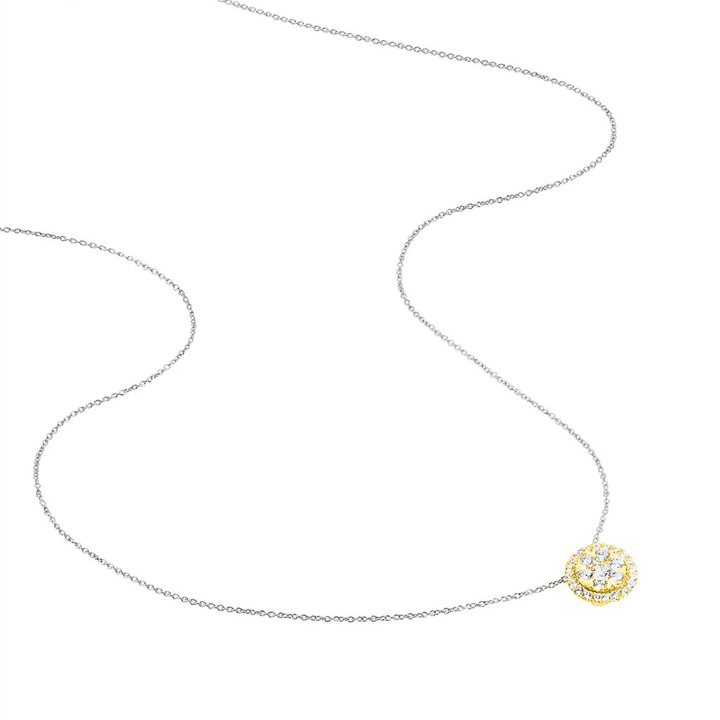 Damen Collier Gold Bicolor 375 (9 Karat) Zirkonia Wei&szlig; Blume