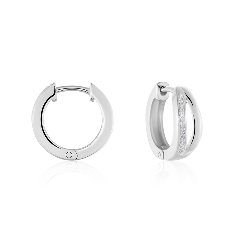 CELIMENTE Damen Creolen Silber Silber 925 Zirkonia Weiß, Creolen mit Stein