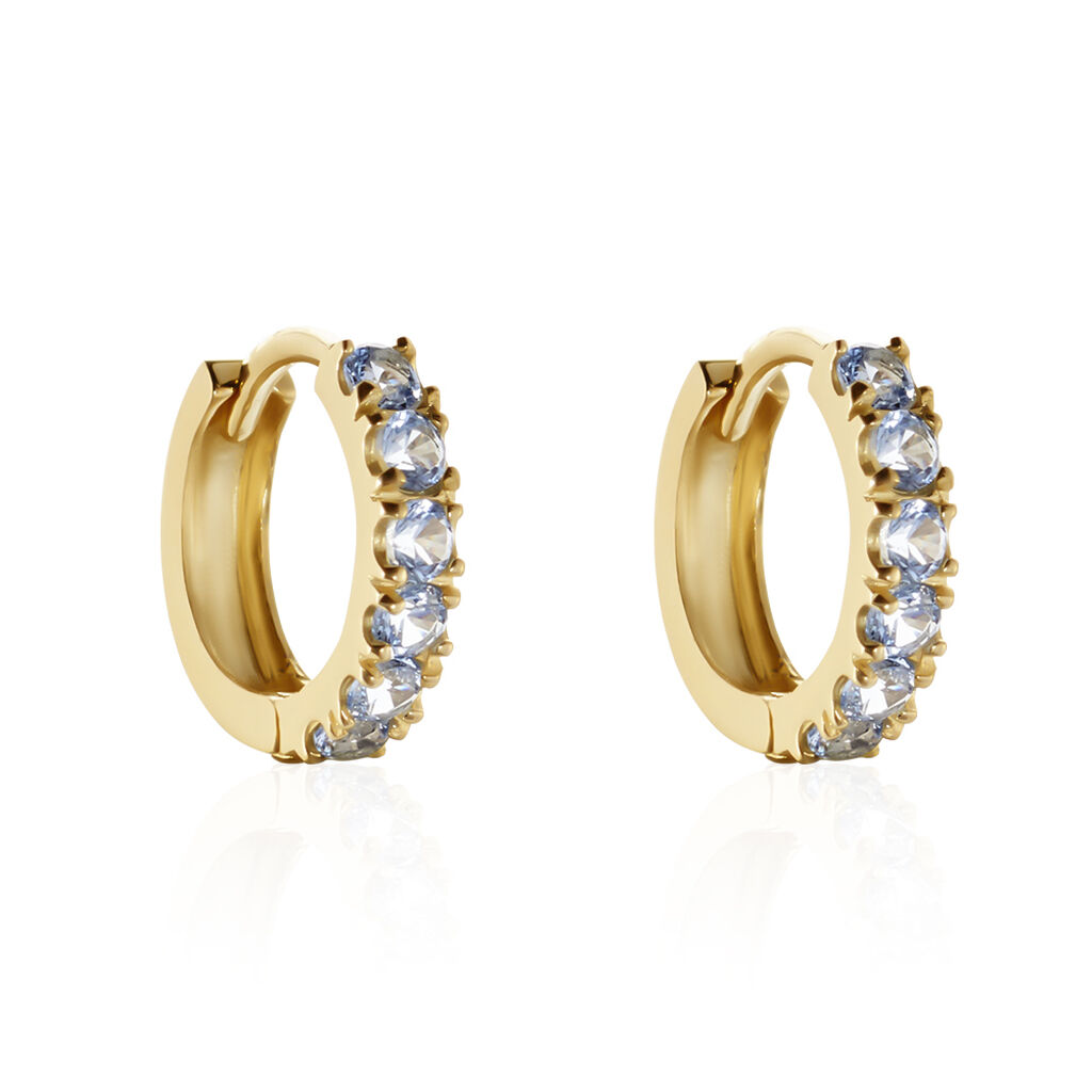 Damen Creolen Gold 375 (9 Karat) Zirkonia Blau 0,3 ct