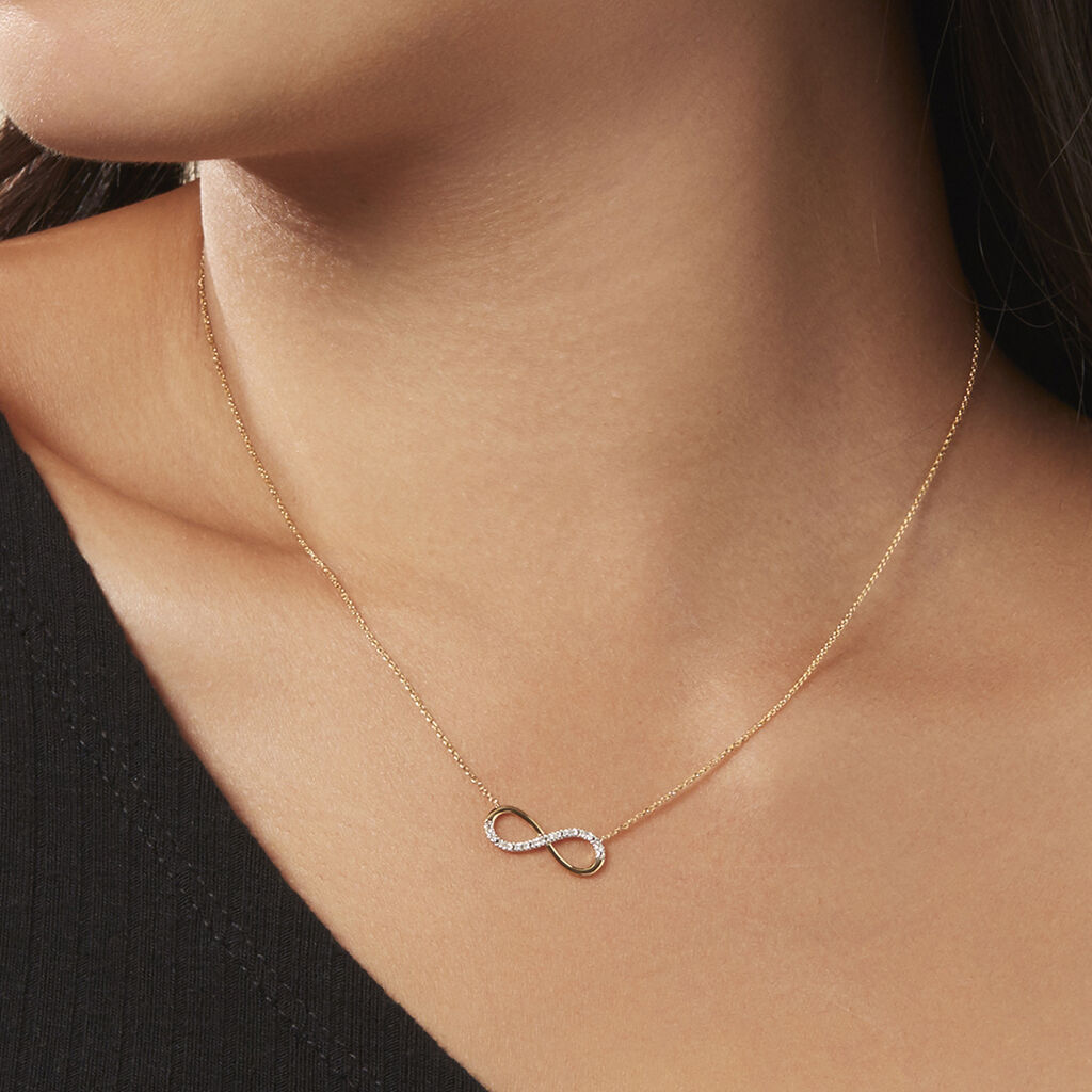 Damen Collier Gold Bicolor Gelb/Silber 375 Diamant 0,03ct Infinity Nuovo - Halsketten Damen | OROVIVO