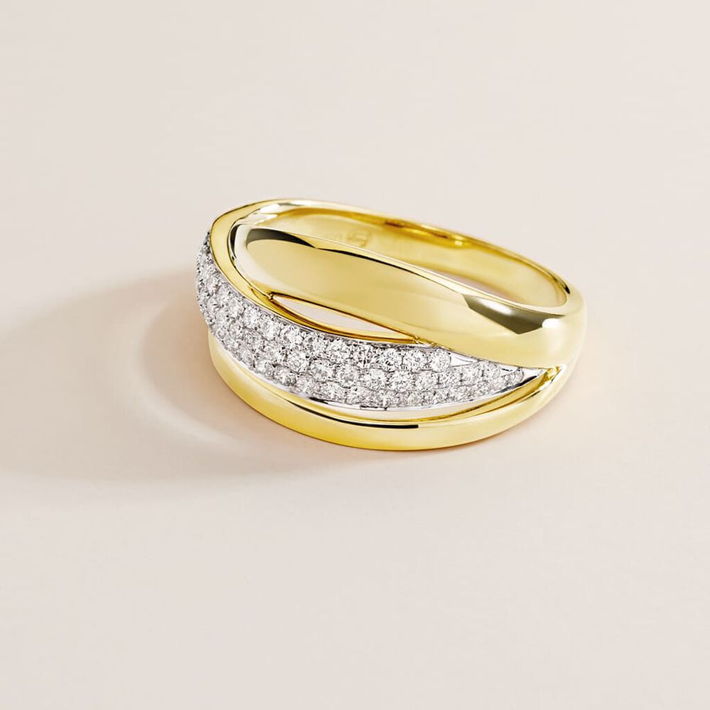 Damen Ring Gold Bicolor Gelb/Silber 585 Rund Weiß Natur Pavelina - Ringe mit Stein Damen | OROVIVO
