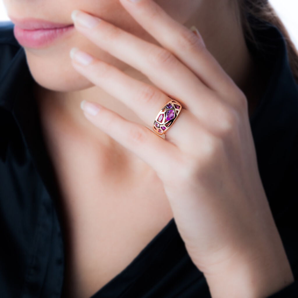 Bague Mosaique Or Rose Amethyste Et Rhodolite Et Saphir - Spannringe Damen | OROVIVO