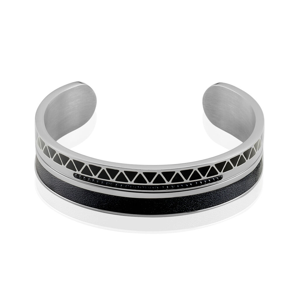 Jonc Acier Cuir Noir Imagine Victoriano Email Strass - Spannringe Damen | OROVIVO