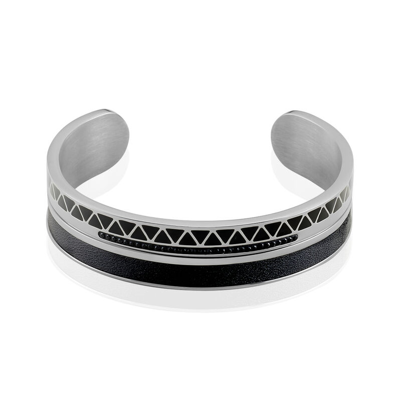 Jonc Acier Cuir Noir Imagine Victoriano Email Strass - Spannringe Damen | OROVIVO