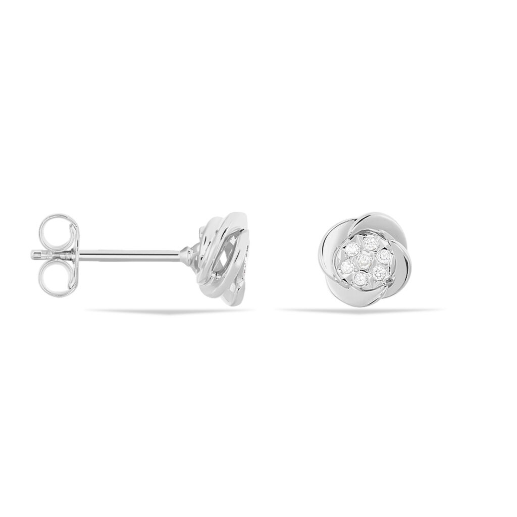 SAXA Damen Ohrstecker Wei&szlig;gold 375 (9 Karat) Diamant Wei&szlig; 0,01 ct Blume